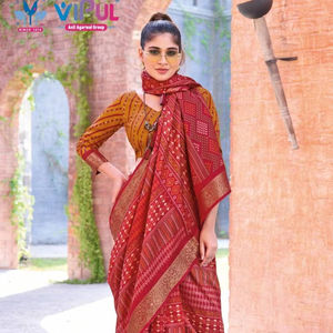 Sari en soie imprimé de luxe en gros, catalogue Vipul, séchage rapide, toutes saisons, tenue de fête décontractée, indien pakistanais - Product Image 1
