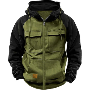 Automne hiver sweats à capuche hommes fermeture éclair Patchwork chaud polaire sweats Multi poches mâle mode à capuche veste épaisse en plein air à capuche - Product Image 5