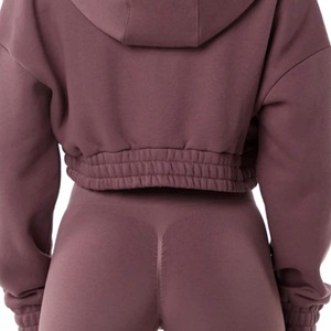 55% algodón, 45% Spandex estilo de hombro caído de gran tamaño recortado ajuste otoño mujeres clásico Capital Full-Zip Crop Hoodie nuevo estilo - Product Image 5