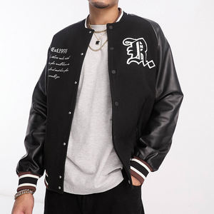 Chaqueta Universitaria de Cuero a la Moda con Mangas de Cuero, Chaqueta de Invierno Impermeable de Alta Calidad para Hombre, Talla Grande con Botones - Product Image 1