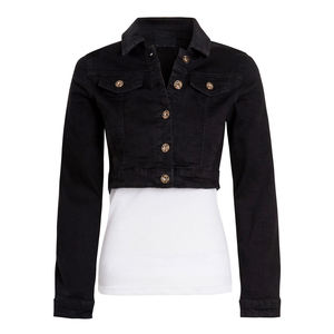 แจ็คเก็ตยีนส์ครอปคุณภาพสูงสำหรับผู้หญิง สไตล์สตรีทแวร์ฤดูใบไม้ร่วง ดีไซน์เก๋ไก๋ ตกแต่งด้วยกระดุมและผ้าลินินบุด้านใน ผ้าฝ้ายยีนส์ขาดๆ - Product Image 4