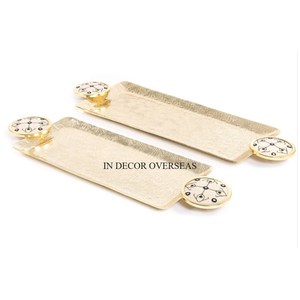 Ensemble de forme ovale de 3 couleurs différentes uniques Plateau de service de nourriture en métal de qualité supérieure Fourniture de centre de table pour hôtel et restaurant - Product Image 2