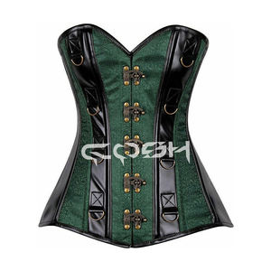 Corset de maintien à baleines en brocart vert émeraude et cuir noir – Fabricant et fournisseur - Product Image 1