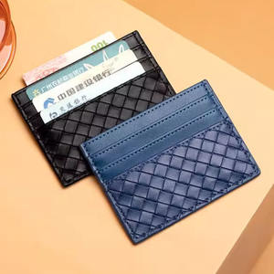 Portatarjetas personalizable de cuero tejido delgado Cartera de negocios minimalista Acceso frontal fácil para Tarjeta de Efectivo - Product Image 3