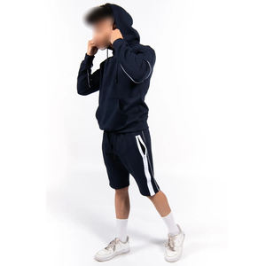 ชุดเสื้อฮู้ดแขนสั้นสำหรับผู้ชายชุดเสื้อฮู้ดแขนยาวลายแถบสีขาวสำหรับผู้ชายพิมพ์โลโก้ตามสั่งโดย viky Industries - Product Image 1