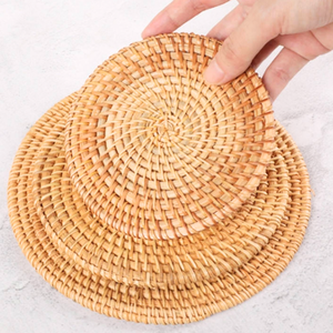 Handwoven Natural Rattan Coaster Plate Made Vietnam Eco Friendly Wicker TUYET DUNG Flower Classic Circular Pattern for Dining - Product Image 5