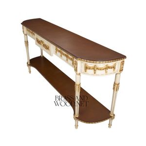 Mesa Consola Clásica de Dos Niveles de Madera con Detalles Decorativos Dorados, Consola Elegante y Lujosa para la Entrada, el Pasillo o la Sala de Estar - Product Image 3