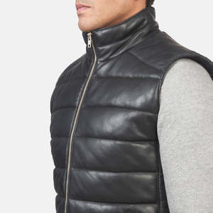 Gilet en cuir véritable Reeves noir, décontracté, matelassé, coupe-vent et imperméable, avec logo personnalisé, en tissu polyester pour l'hiver - Product Image 6