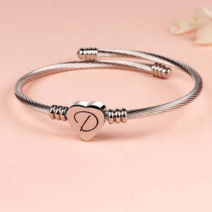 Classic and Trendy Twisted Steel Heart Cable Initial Bracelet Gold Plated Religious <b>Charm</b> <b>Bangles</b> Gift for Any Occasion - Product Image 6