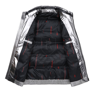 แจ็คเก็ตหนังถักแบบพัฟเฟอร์สำหรับผู้ชาย ผลิตตามแบบ OEM กันน้ำ แห้งเร็ว พิมพ์ลายซิลค์สกรีน ความยาวปกติ - Product Image 2