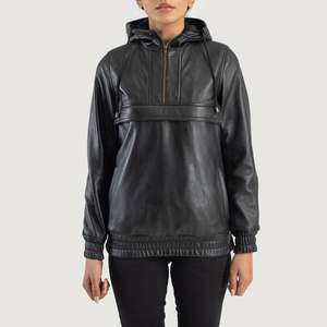 Zest Autumn Leather Pullover <b>Jacket</b> in Black with Windproof Hood - Product Image 1