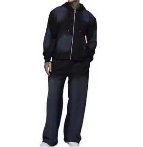 Nouveau survêtement unisexe en molleton 100 % coton imprimé délavé à l'acide, coupe unie, à capuche, grande taille, personnalisable, coupe-vent et respirant, collection Hiver 2026 - Product Image 1