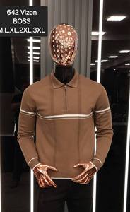 Pull décontracté pour homme d'hiver, manches longues, anti-froissement, en coton chaud, imprimé jacquard, logo sur le devant, rayure, lettre - Product Image 2