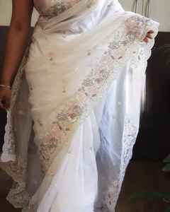 Sari en soie souple et crépue pour femme, le plus vendu, avec broderie au fil, idéal pour les mariages, fabriqué en Inde, en stock - Product Image 1