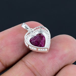 Pendentif artisanal en argent sterling 925 de qualité supérieure, véritable rubis, finition polie, tendance, forme cœur, pour femme - Product Image 5