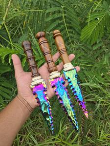 Cuchillo de Cristal Aura Tallado con Piedras Preciosas, Mango de Madera, Estilo Mascota, Decoración Metafísica para Altar, Calidad Premium, Portátil - Product Image 6