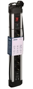 Multipresa in alluminio con cavo e interruttore, 6 prese + 2 porte USB (Simon BM726601) - Product Image 5