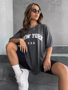 Camiseta informal de algodón de gran tamaño de alta calidad para mujer, camiseta de manga corta con estampado Digital personalizado para mujer - Product Image 4