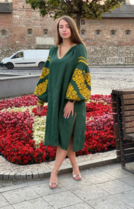 Robe longue mi-longue brodée ukrainienne pour femmes de qualité supérieure belles tailles en vrac fil d'argent doré travail tissé naturel - Product Image 2