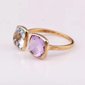 Anillo de plata de primera calidad 925 chapado en oro de 14 quilates con Topacio azul natural y diamante de amatista Estilo clásico - Product Image 3