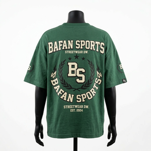 Camiseta Oversize de Algodón de 240 GSM de Corte Holgado para Hombre y Mujer, Estampado Streetwear Verde con Parches - Product Image 2