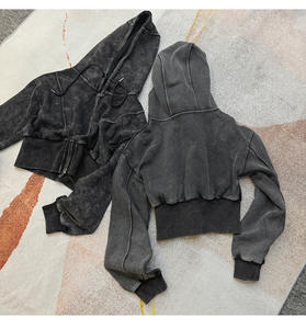 Wholesale Boxy Fit Unisex Hoodie Custom Logo Acid Wash Zip up Hoodie Printing Pullover Sweatshirt <b>Jacket</b> <b>Rhinestone</b> Hoodies - Product Image 2