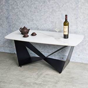 <b>Stone</b> Top Coffee Table with Powder-Coated Iron Frame Elegant End Table for Living Room Entry or Dining Home Furniture-TT68192 - Product Image 3