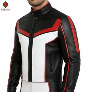 Blouson aviateur en cuir décontracté uni pour homme, sportif, moderne, noir et blanc, cosplay - Product Image 2