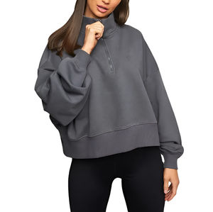 Sweat-shirt surdimensionné à manches longues et col zippé en coton bicolore de qualité supérieure pour femmes, respirant et décontracté pour l'hiver et l'automne OEM - Product Image 1