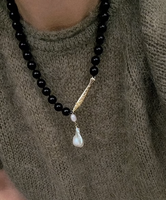 Collier de luxe personnalisé en onyx noir, élégant, avec perle d'eau douce, pendentif géométrique baroque en pierre naturelle, bijou idéal pour un cadeau