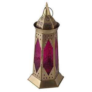 Lanterne de bougie marocaine ornée d'or lanterne d'or Antique lanterne perforée en fer fabriquée à la main avec fabrication de peinture dorée - Product Image 3