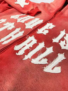 Spray arc-en-ciel logo personnalisé patch broderie délavé français éponge en détresse brodé fermeture éclair lavage à l'acide à capuche - Product Image 6