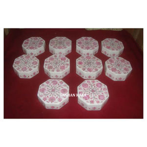 Octagonal Shape Pure White Marble <b>Pink</b> Mother Of Pearl Flower Inlaid Jewelry <b>Boxes</b> Use For Home Decoration And Thanks Giving - Product Image 1