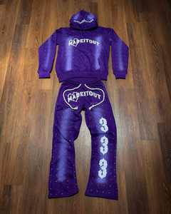 Conjunto informal de 2 piezas para mujer Camiseta larga y pantalones con encaje Vintage Patrón bordado Top para trajes diarios - Product Image 4