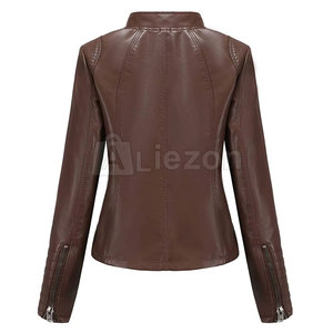 Venta caliente Ropa de mujer Chaqueta de cuero Nueva moda Mujer Chaqueta de cuero Chaquetas de cuero a prueba de viento - Product Image 4