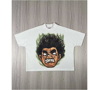 T-shirt décontracté surdimensionné sérigraphié avec manches courtes col en O tissu éponge teint uni - Product Image 2