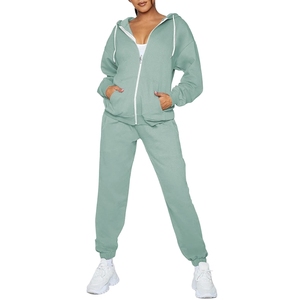 Vêtements de détente pour femmes avec logo personnalisé, ensembles de survêtement en tricot gaufré, ensembles de survêtement à capuche en 2 pièces, ensembles de détente pour femmes - Product Image 1