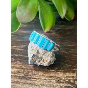 Anillo Mira Paymenta de Plata de Ley Turquesa con Incrustaciones de Acero Inoxidable y Moissanita, Marca Privada, Regalo Perfecto para 10.5 - Product Image 4