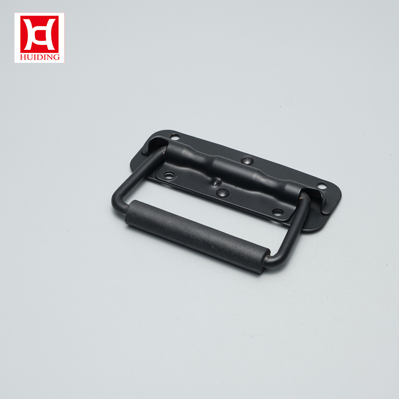 Industrial Recessed Folding Handle Black Powder Coated Cabinet Pull Handle Heavy Duty Flight Case Handle with Rubber Sleeve