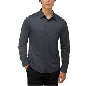Camisa Casual de Manga Larga de Sarga Premium para Hombre, Estilo Vacacional, Color Sólido, para Otoño, con Cuello Polo y Botones Cubiertos - Product Image 1