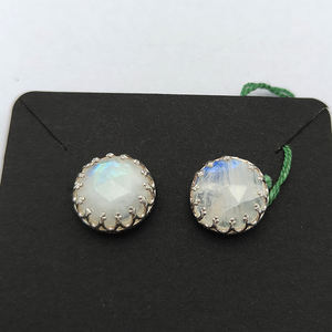 Rainbow Moonstone 12mm 925 Sterling Silver Designer <b>Stud</b> <b>Earrings</b> 5.06gms Handmade <b>Fine</b> Jewellery with Pearl for Women - Product Image 5