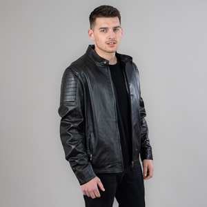Comfortable Fit High Quality Men's <b>Vintage</b> <b>Leather</b> <b>Jacket</b> with Stand Collar and Front Logo Hooded Full Sleeves Unique Design - Product Image 1