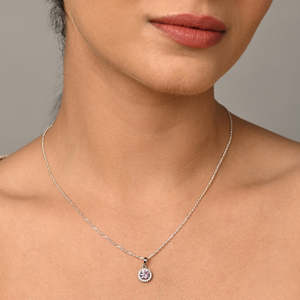 Colgante Solitario de Plata Rosa de Moda con Baño de Rodio en Cadena de Oro Blanco, Oro Rosa y Oro Platino de 18k para Compromiso - Product Image 3