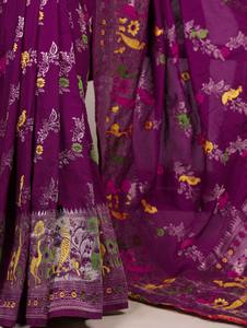 ผ้าส่าหรีเจ้าสาวผ้าไนลอนไหมสำหรับผู้หญิง พร้อมผ้าปาลูที่หรูหรา ดีไซน์ทันสมัย งานทออย่างประณีต เหมาะสำหรับงานแต่งงาน ผลิตในประเทศอินเดีย - Product Image 3