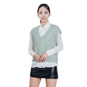 V-Neck Metallic Silver Chunky Knit Sweater Vest