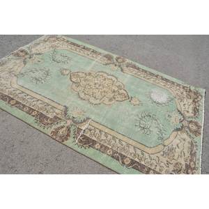 Alfombra turca Vintage de área grande de 5,3x8,3 pies, diseño clásico de retazos verde y Beige, látex de lana hecho a mano para decoración de habitación de pasillo - Product Image 2