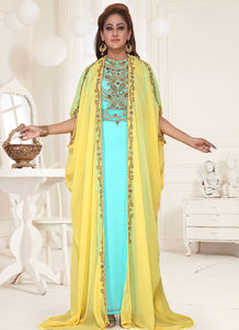 ผ้าจอร์เจียปักสีเหลืองอิสลามคาฟทัน - Product Image 3