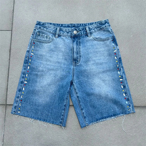 Pantalones cortos de mezclilla para hombre Pantalones cortos de mezclilla holgados con cremallera personalizados Pantalones cortos de mezclilla Baggy Jorts Skate Jeans Venta al por mayor Pantalones cortos de lavado para hombres - Product Image 1