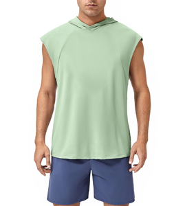 Haut de sport sans manches à capuche pour homme, léger, séchage rapide, en polyester, pour entraînement et fitness, disponible en OEM/ODM - Product Image 1
