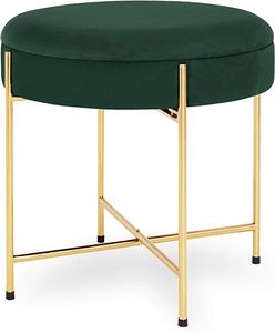 Pouf ottoman rond en velours vert avec revêtement métallique, idéal pour la maison, les hôtels et les villas – Meuble décoratif en promotion - Product Image 1